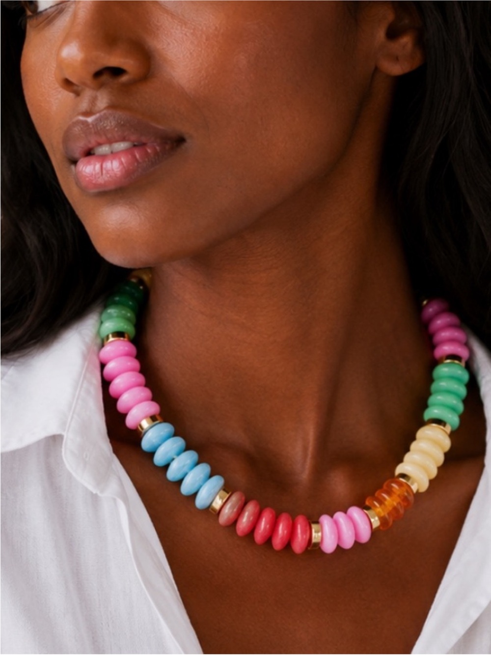 New! Colorful Mixed Colorblock Beaded Dopamine Necklace NWOY 1077